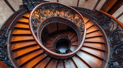 Spiral Staircase with Intricate Iron Railing