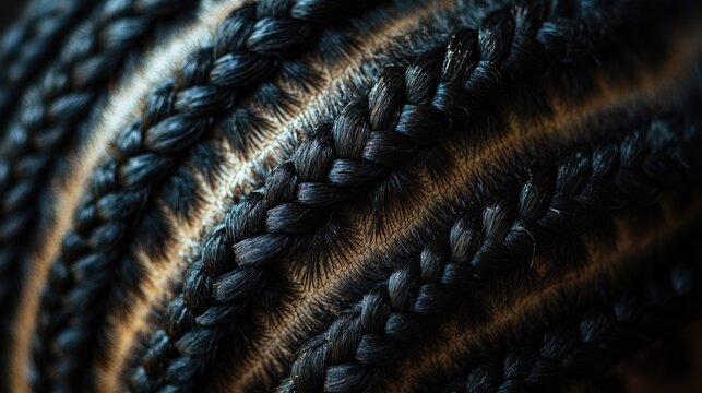 A close-up of intricate cornrow braids, highlighting a protective and stylish hairstyle