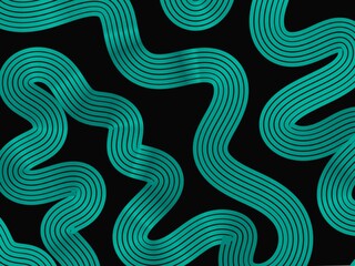 Abstract Gradient Green Wave Line Pattern on Black Background