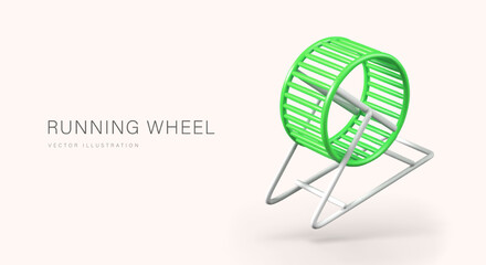 Green running wheel. Empty training device for rodents. Popular accessory for health of hamsters