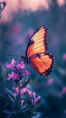 Fototapeta premium Monarch butterfly perched on purple flower enjoying nectar