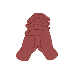 Black person holds palms in pray gesture. Icon of intertwined fingers. Fists are clenched into lock. Hands grip in confident sign. Nonverbal communication. Flat isolated vector illustration on white