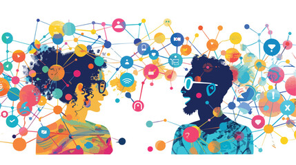 Fototapeta premium Social Connection and Interaction: Mixed Media Flat Design