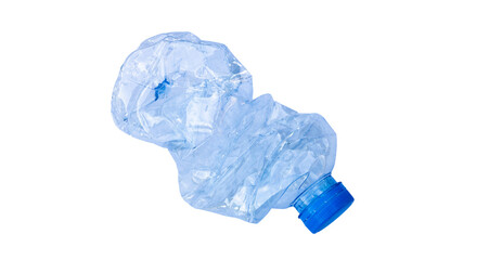 Used plastic bottles on white background. Recycle Crushed plastic bottle, waste pollution concept. Environmental protection concept. Reuse garbage, world water day.