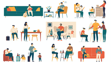 Fototapeta premium Stay at Home Concept Design featuring Different Types of People