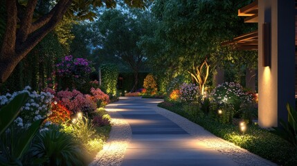 Obraz premium Illuminated Pathway Through Lush Garden