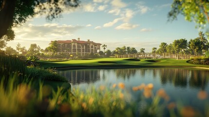 Obraz premium A golf course framed with a blurred bridge background, highlighting the architectural beauty of the course010fc97783e8