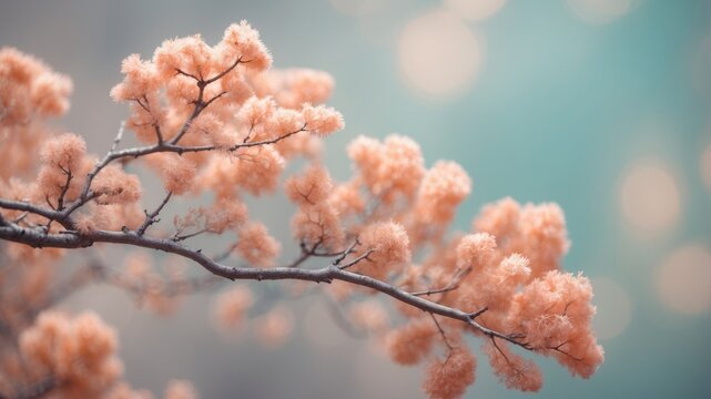 Pastel-colored abstract composition with coral and leaves.