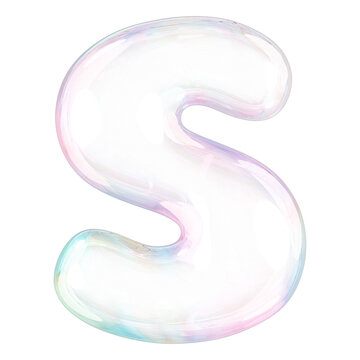 S png letter sticker, 3D transparent holographic bubble