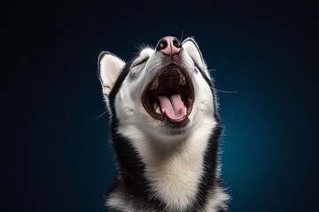 Obraz premium Funny Siberian Husky howling playfully, illustrated with exaggerated expressions, as if the dog is singing a song