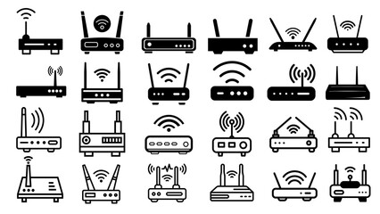 icons set vector wifi router wireless internet network modem switch art