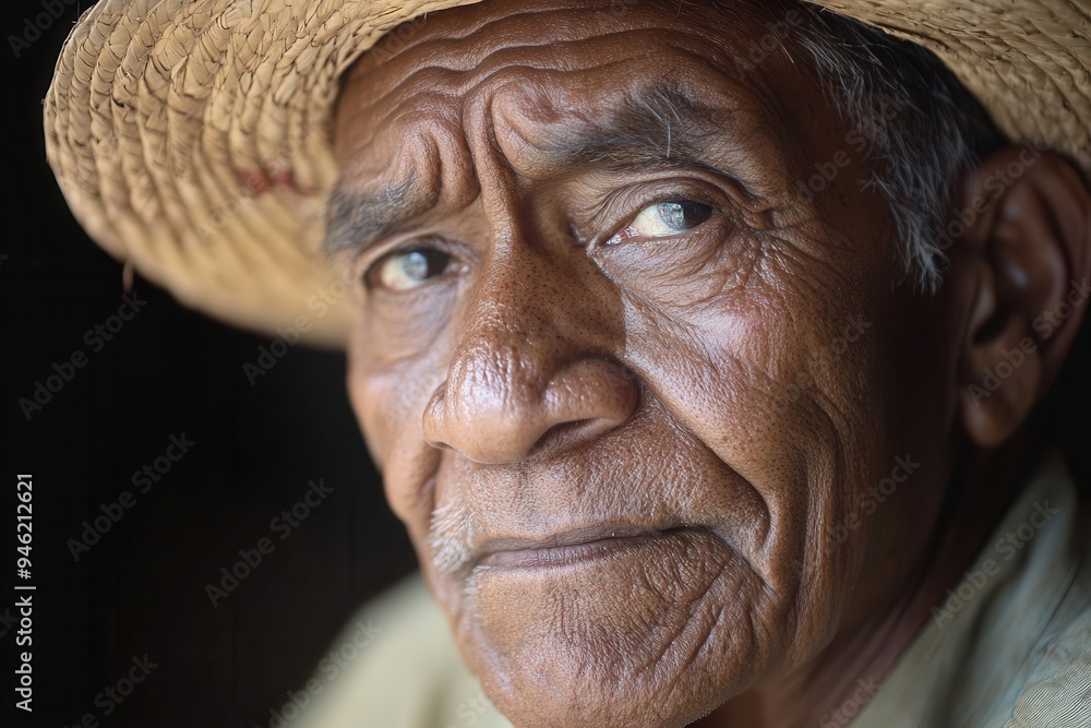 Poster an elderly man with deep wrinkles and a thoughtful gaze portrays a sense of wisdom and calmness, ill