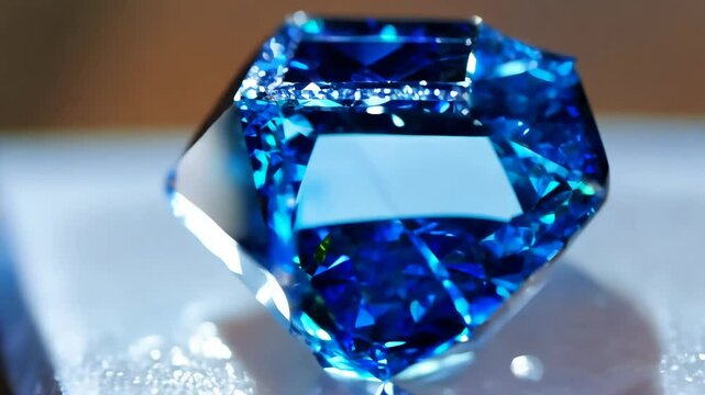 Deep blue sapphire gemstone illuminated by soft light closeup