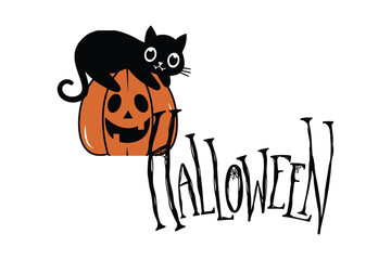Halloween Hand drawn cat illustration.