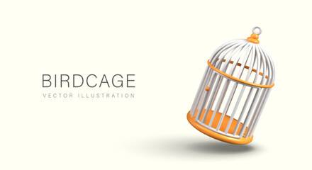 Closed vintage style wire bird cage. Empty house for songbirds