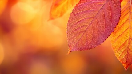 Obraz premium Close-Up of Vibrant Autumn Leaves with Rich Colors and Textures - Vivid Color Landscape in Hyper-Realistic Style. AI generated illustration