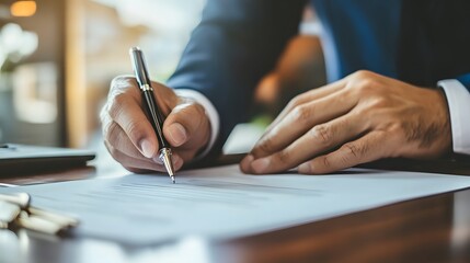Close-up of a Businessman's Hands Signing a Contract