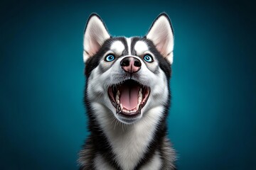 Funny Siberian Husky making a face while howling, depicted in an artwork that exaggerates the dog&acirc;&euro;&trade;s expression, making it look even more humorous