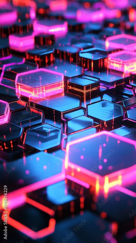 Poster abstract glowing hexagonal surface forming futuristic technological background