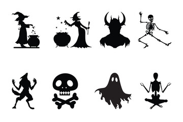 Halloween horror set black silhouette illustration.