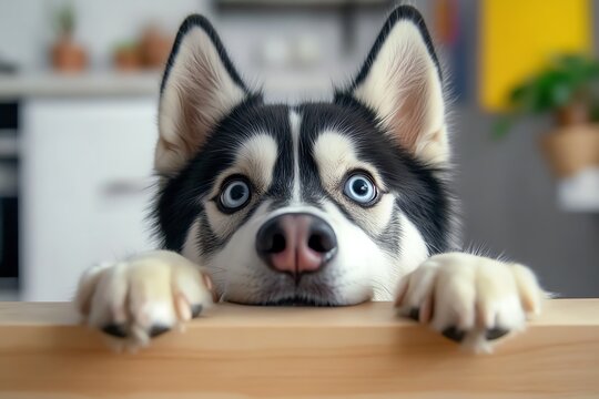 Funny Siberian Husky making a mischievous face, captured in a photo where the dog looks like it&acirc;&euro;&trade;s plotting its next playful move