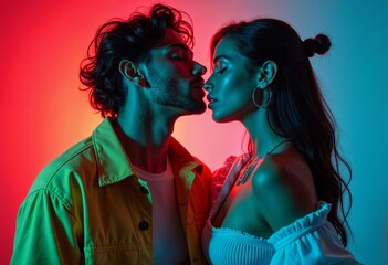 Neon Romance: Gen Z Couple in Studio