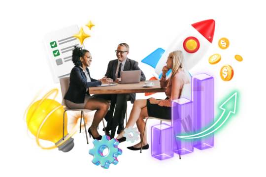 PNG business collaboration, 3d remix, transparent background