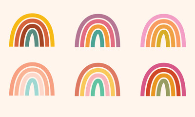 Cute rainbow. cool color retro vantage rainbows set vector design template	
