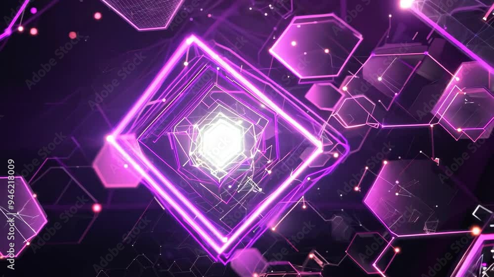 Poster a vibrant array of purple cubes intricately arranged in a hexagonal pattern creates a striking visua