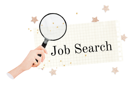 PNG Job search, magnifying glass paper craft remix, transparent background
