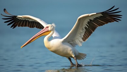 Fototapeta premium Elegance in flight A pelican soaring over the ocean