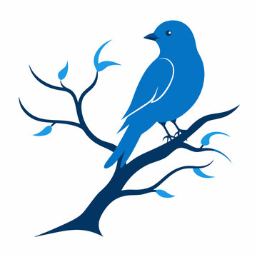 recommend clip art: Bluebird in tree vector silhouette on white background