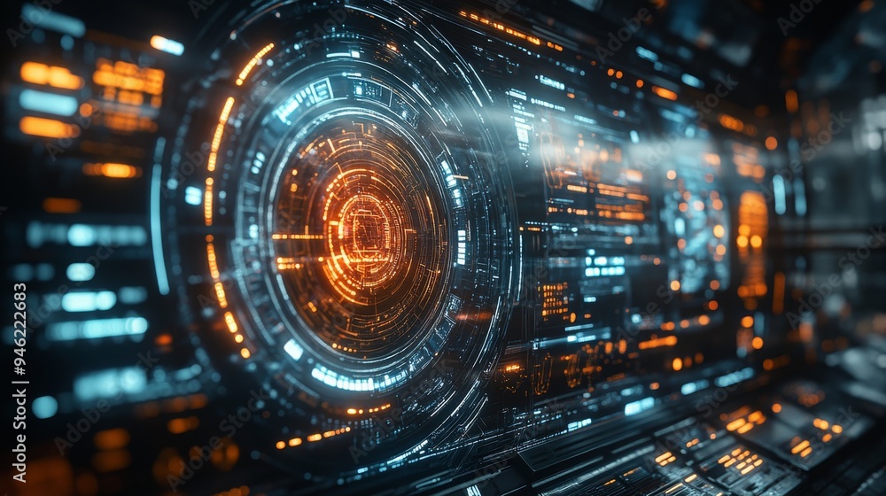 Poster a holographic interface illuminates a futuristic digital workspace, showcasing complex data visualiz