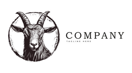 hand drawn goat logo design template for business brand company