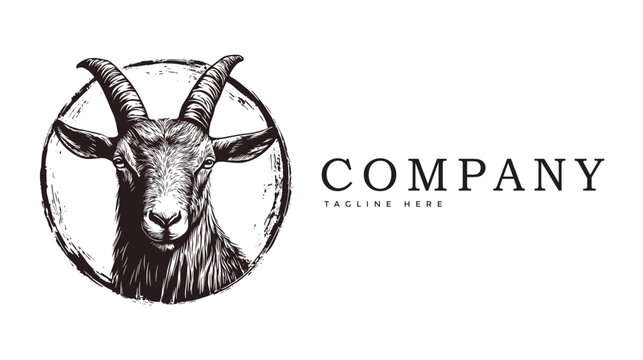 hand drawn goat logo design template for business brand company