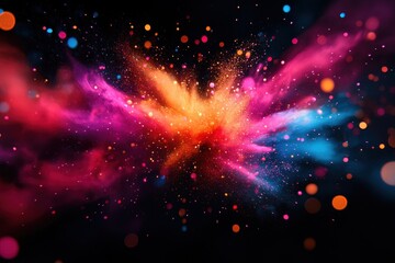 Vibrant explosion of colorful powder with abstract effects creating a dynamic and energetic background, perfect for creative projects and designs.