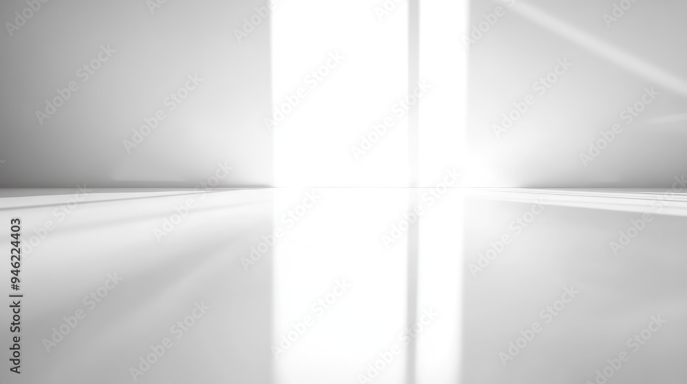 Poster a seamless white backdrop with a high-gloss finish, perfect for capturing reflections or shiny objec