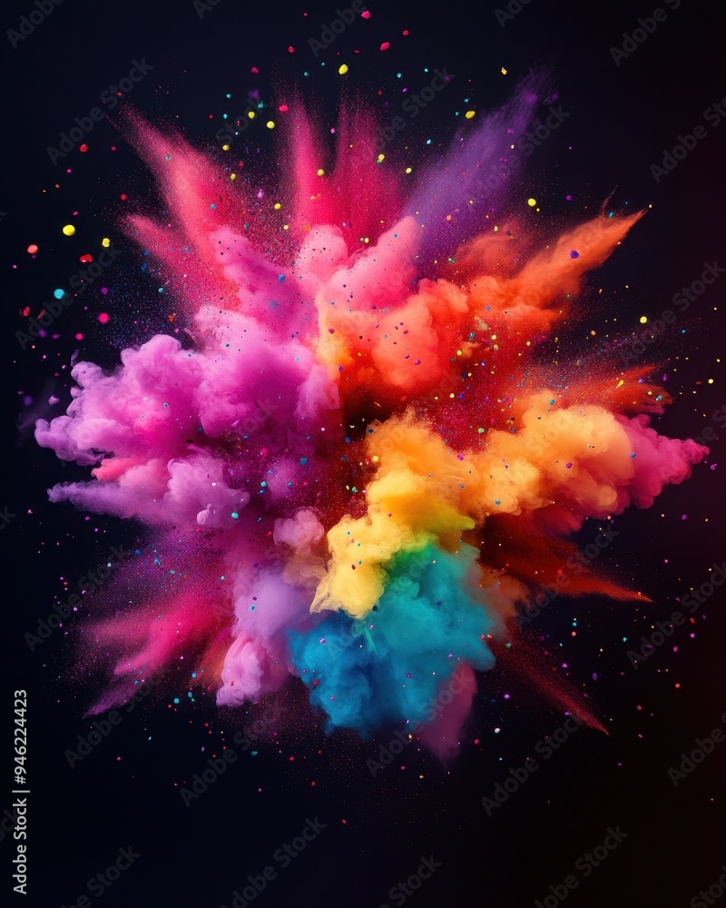 Fototapete vibrant explosion of colorful powder on a dark background, creating a stunning display of mixed neon