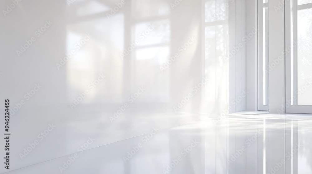 Poster a seamless white backdrop with a high-gloss finish, perfect for capturing reflections or shiny objec
