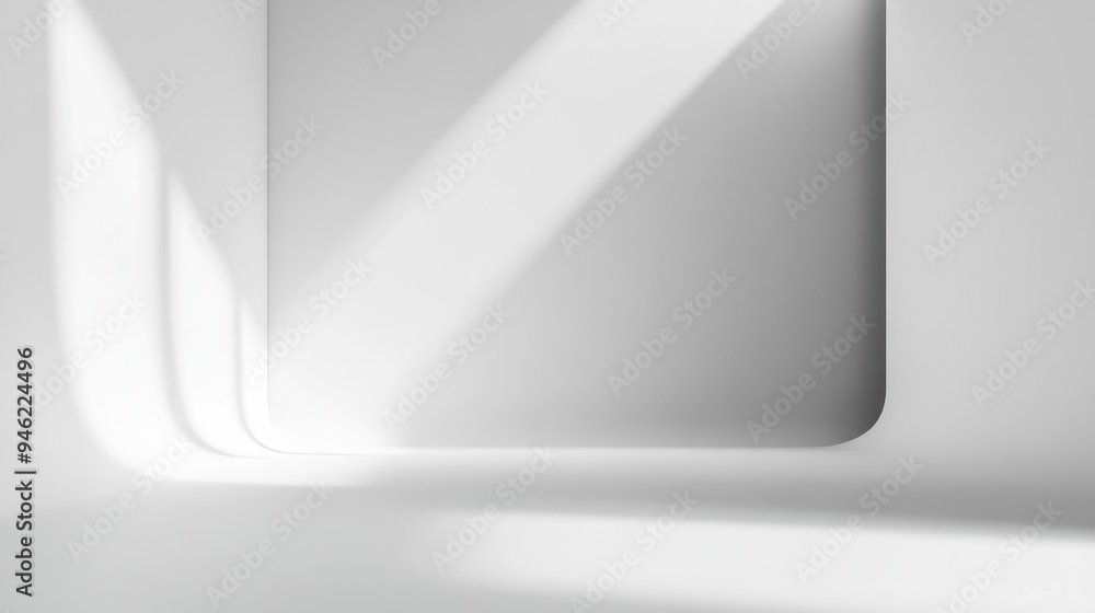 Poster a seamless white backdrop with a slight curve, ideal for creating an infinite background effect