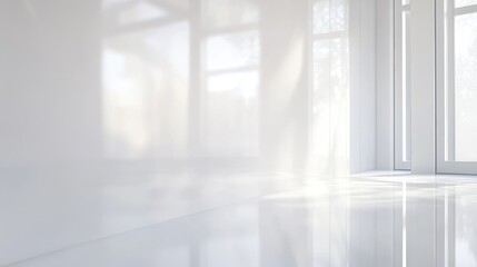 Fototapeta premium A seamless white backdrop with a high-gloss finish, perfect for capturing reflections or shiny objects