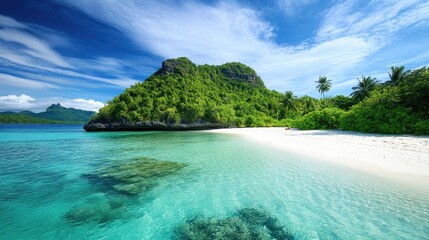 Obraz premium A secluded island with white sandy beaches and vibrant green vegetation, perfect for a peaceful escape