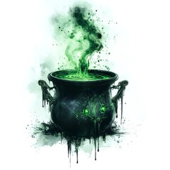 Mesmerizing Witch s Cauldron with Ethereal Green Potion   Surreal Fantasy Halloween Backdrop