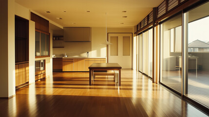 冬の朝に映える日本のキッチンエリア