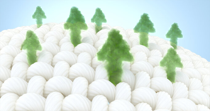 The stench comes out from the fabric fibers, the green smoke arrow floats up the fabric fibers, the concept of musty fabric smell.