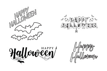 Set of Happy Halloween lettering with bats ghosts and spider.