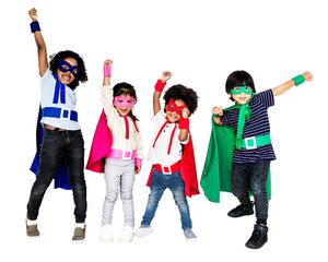 Superhero kids png clipart, cute costumes, transparent background