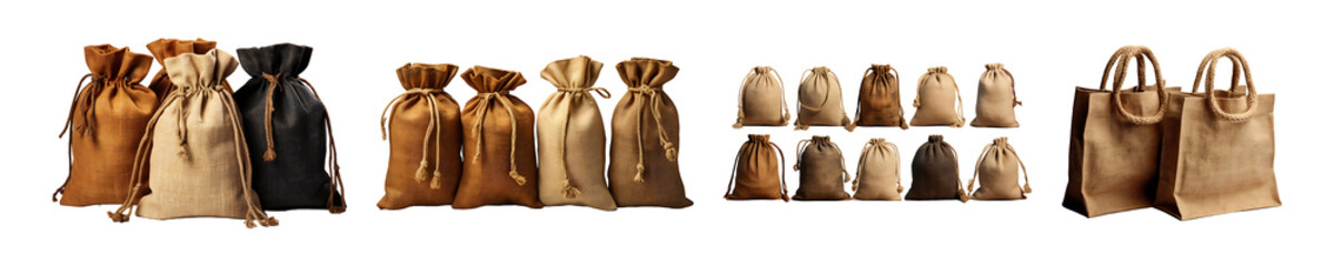 Obraz premium Set, collection of Jute Bags isolated on transparent background.