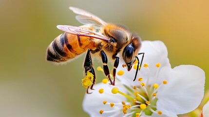 Thriving bee colony pollinating orchard blossoms, 