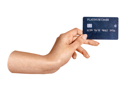 PNG Woman holding a credit card, collage element, transparent background. - Powered by Adobe